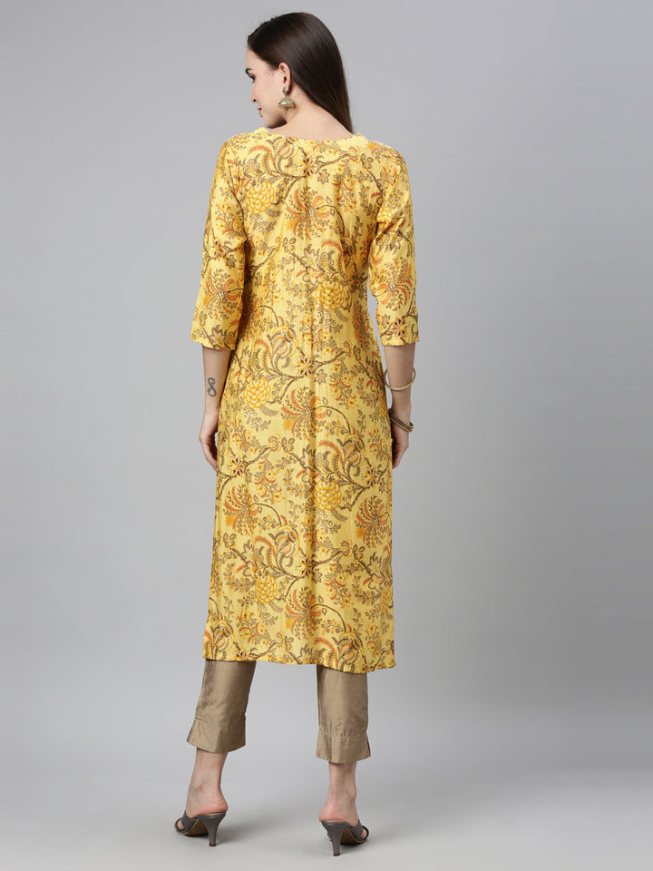 Neerus Yellow Color Silk Fabric Kurta