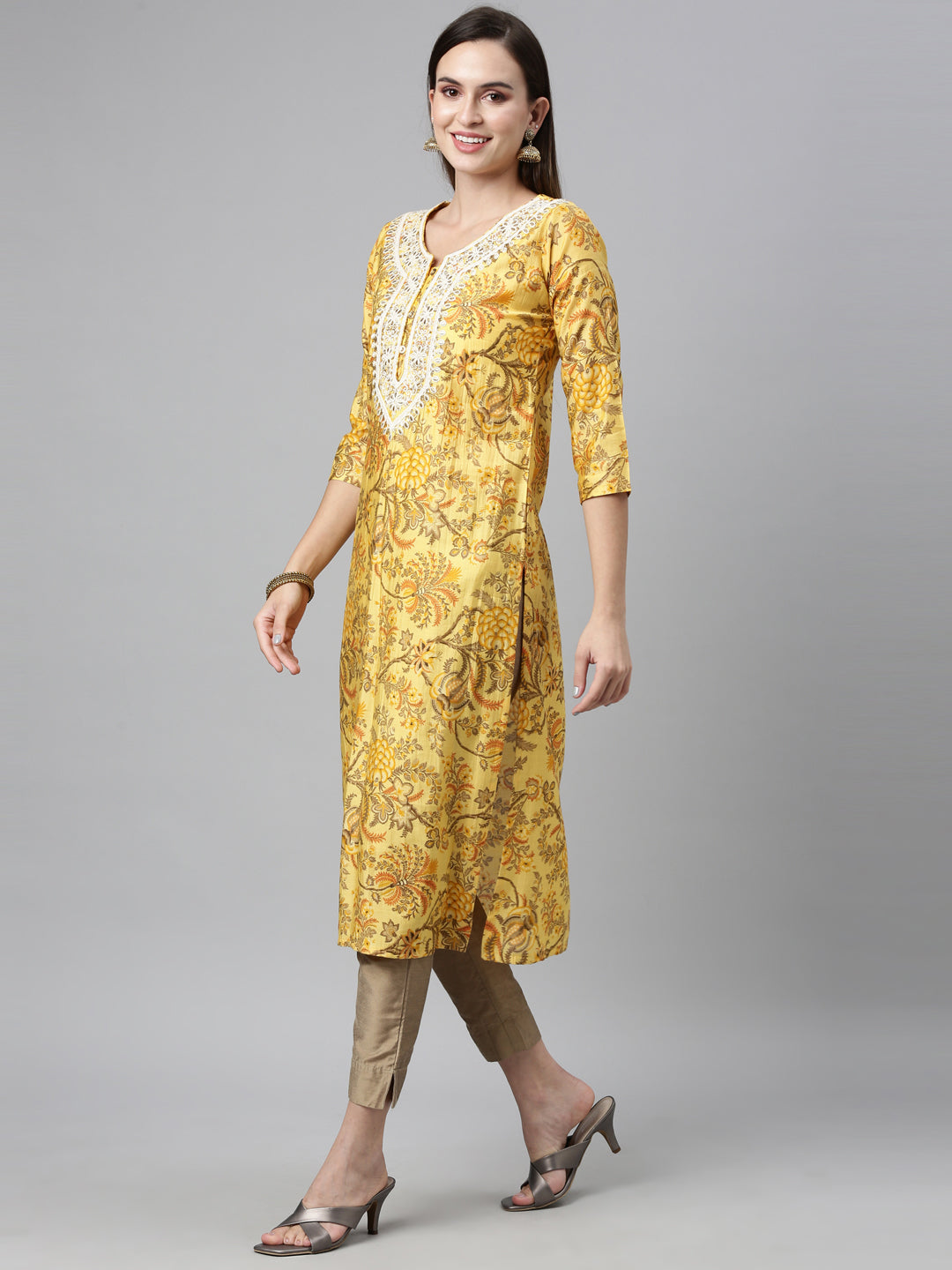 Neeru's Yellow Color Silk Fabric Kurta