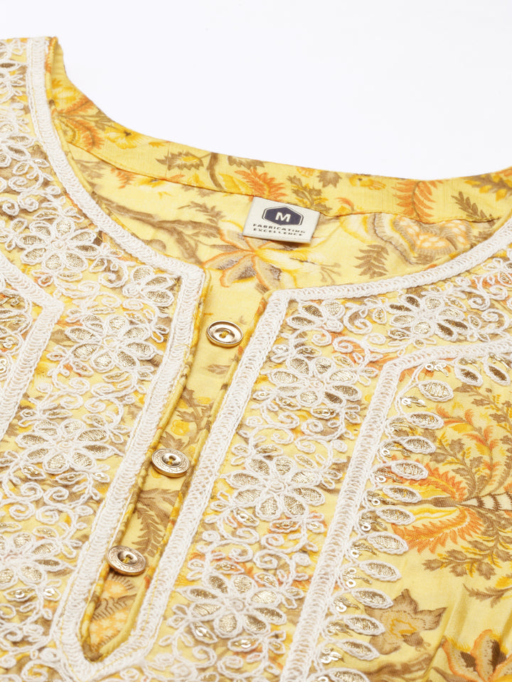 Neerus Yellow Color Silk Fabric Kurta