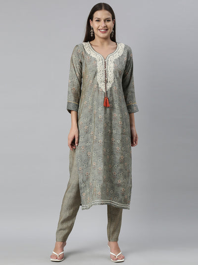 Neeru'S Grey Color Muslin Fabric Kurta Set