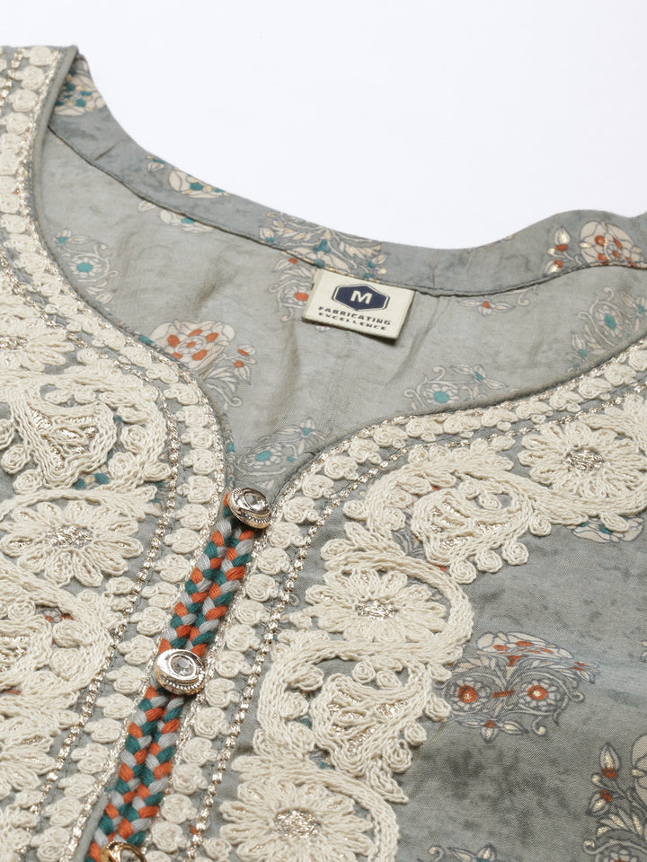 Neerus Grey muslin straight kurta set - back view