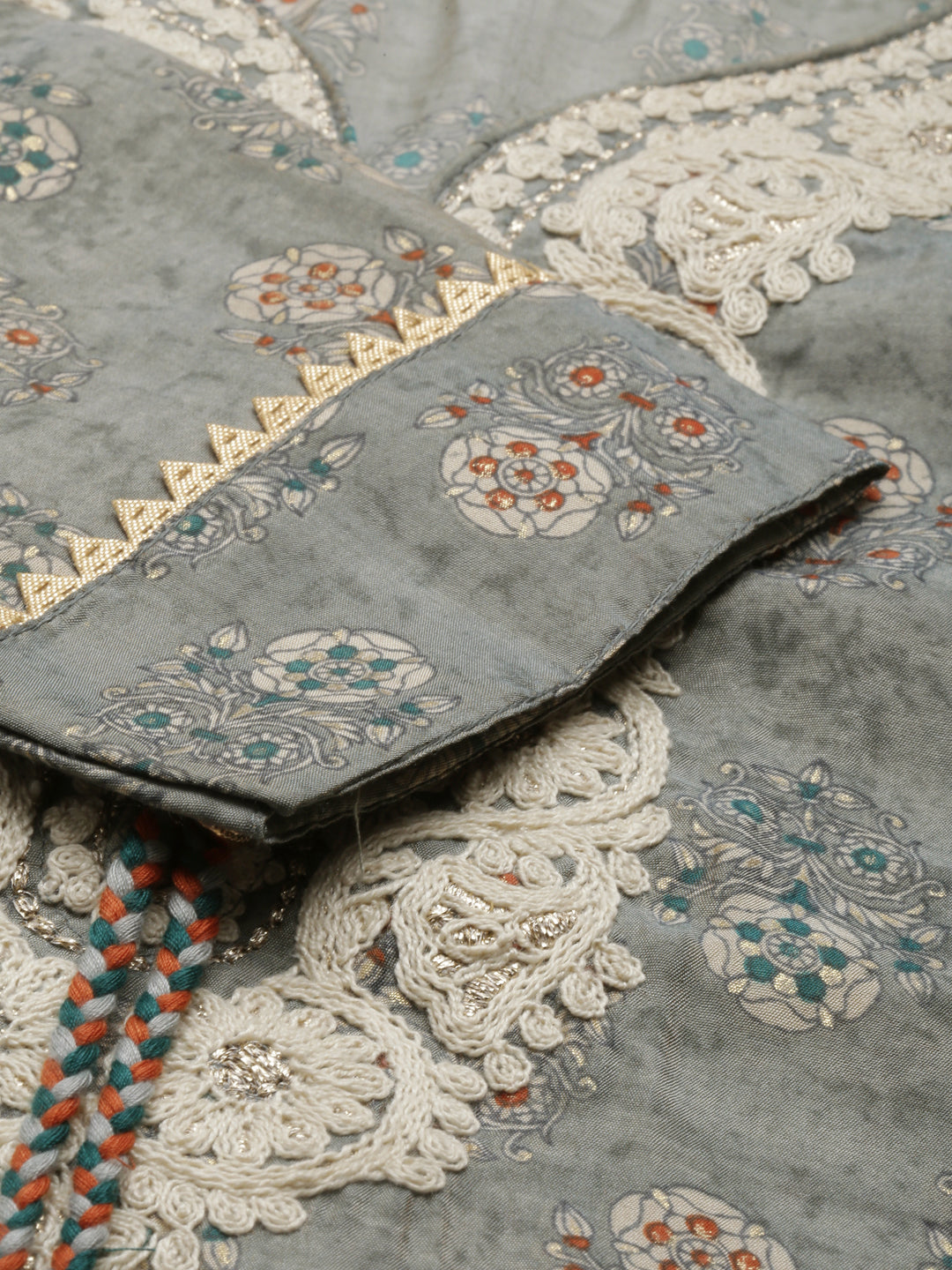 Neerus Grey muslin straight kurta set - detail view 4