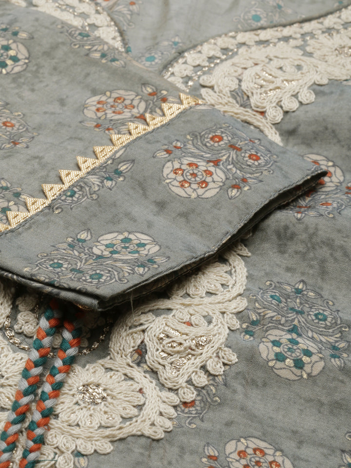 Neerus Grey muslin straight kurta set - detail view 4
