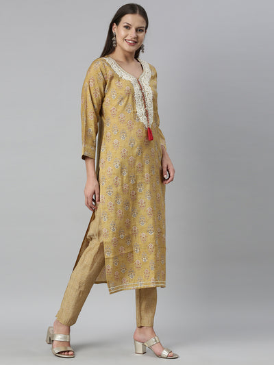 Neeru'S Mustard Color Muslin Fabric Kurta Set