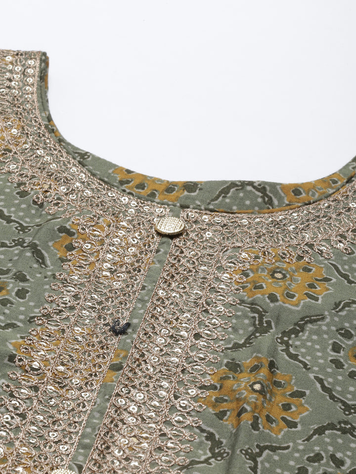 Neerus Green Color Muslin Fabric Kurta Set