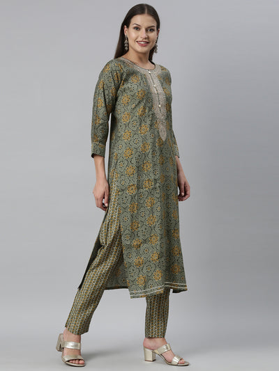 Neeru'S Green Color Muslin Fabric Kurta Set