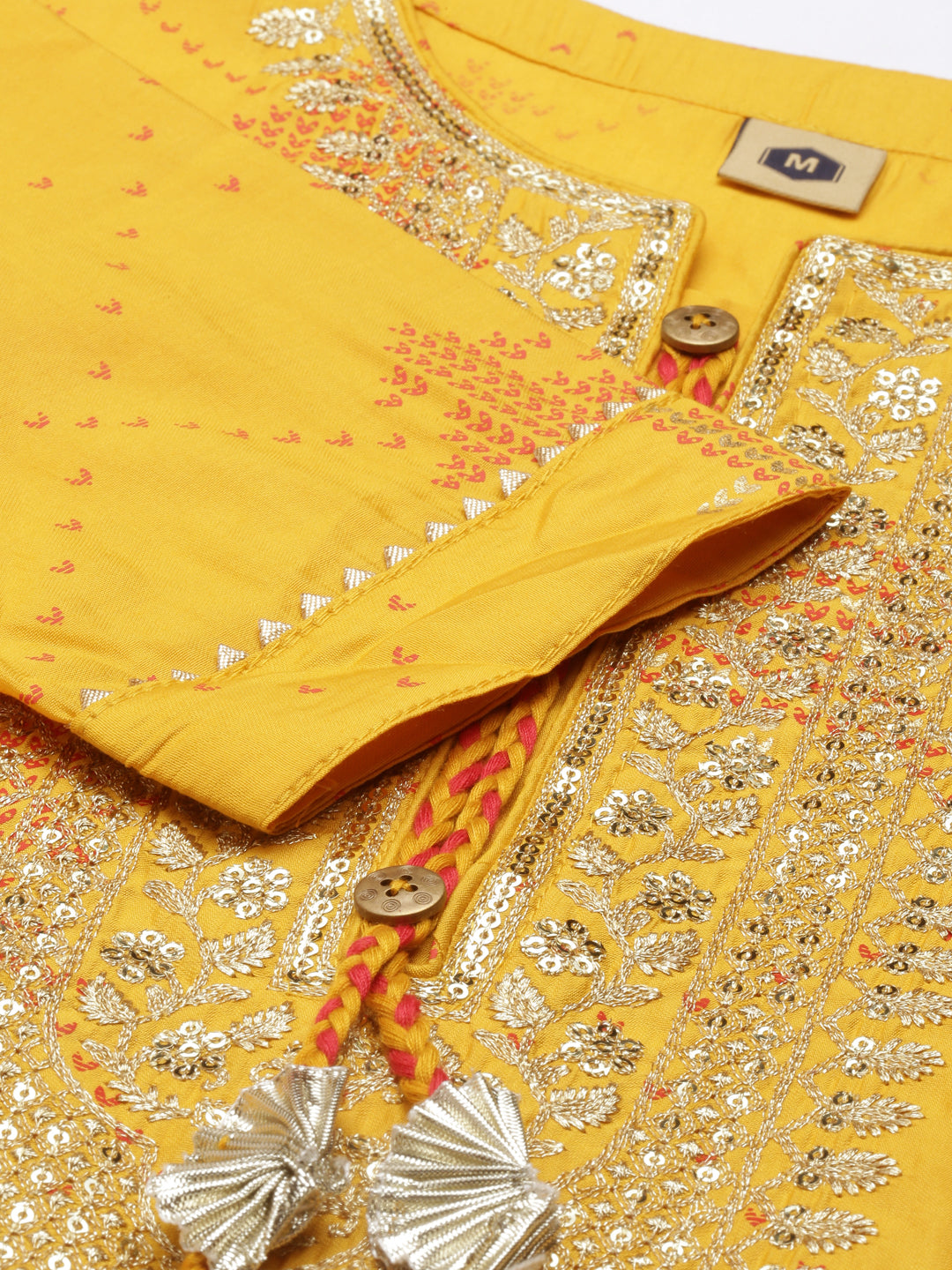 Neerus Yellow modal embellished kurta set - detail view 5