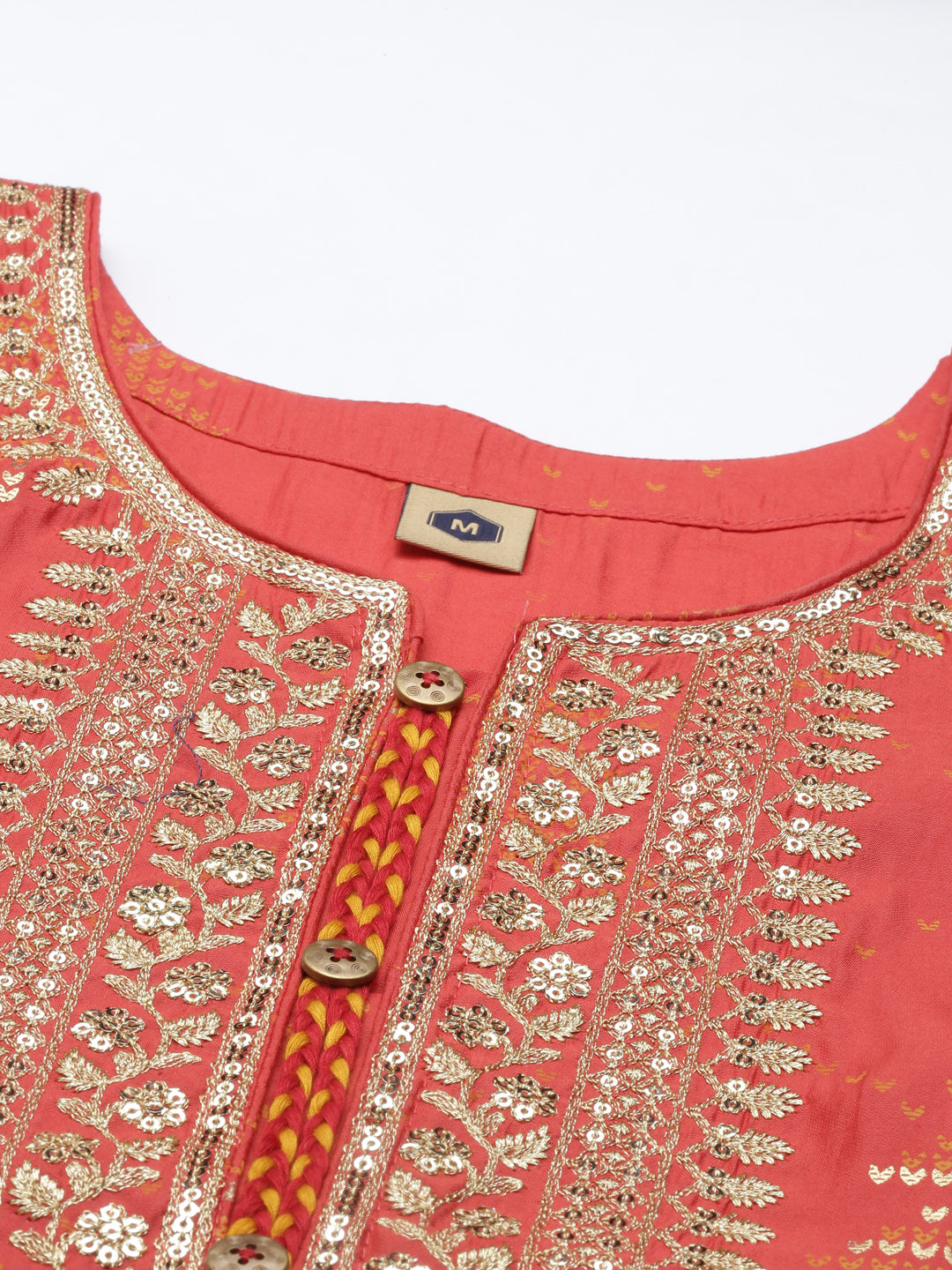 Neerus Brown modal printed straight kurti with ethnic motifs - detail view 3