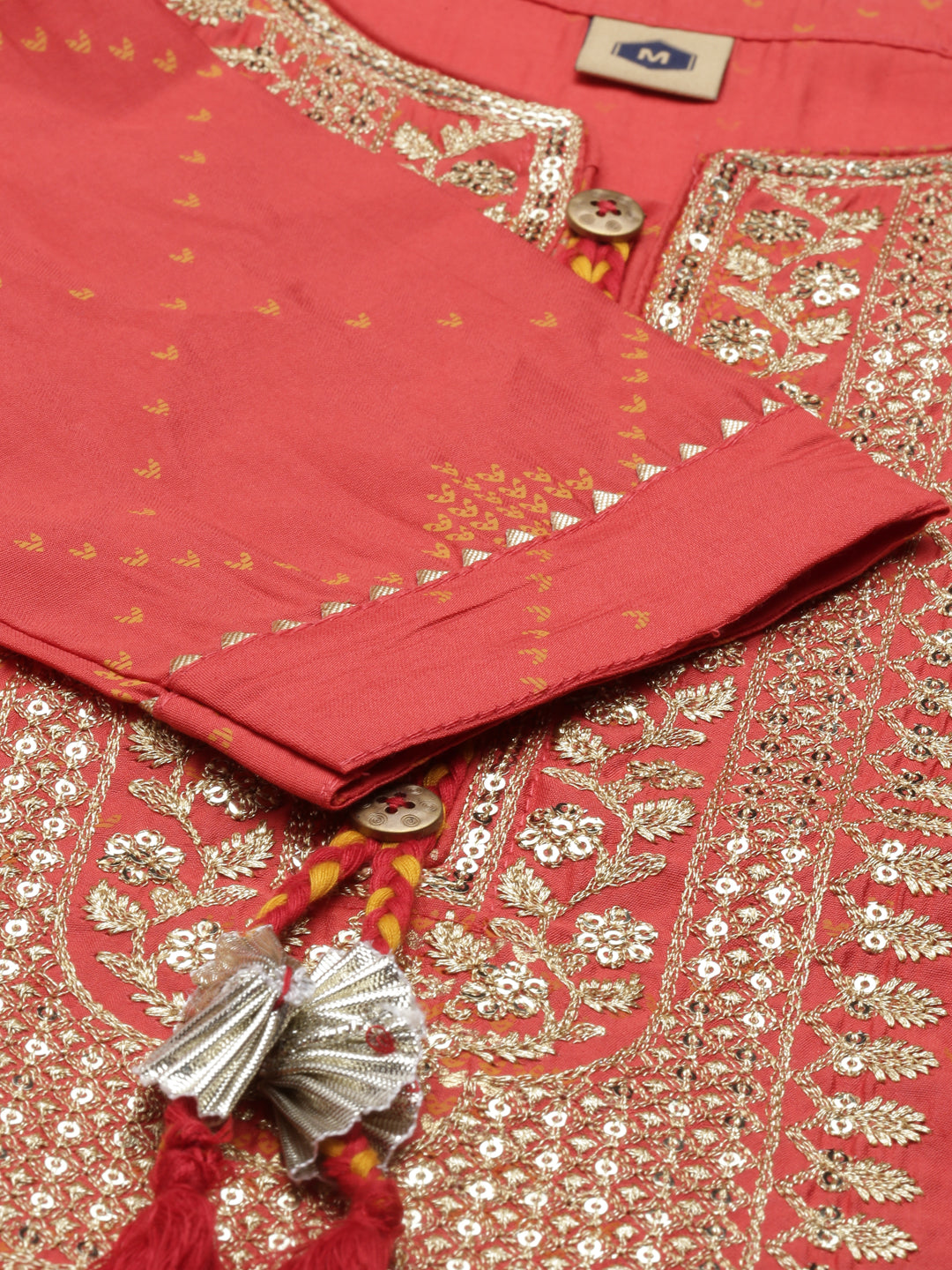 Neerus Brown modal printed straight kurti with ethnic motifs - detail view 4