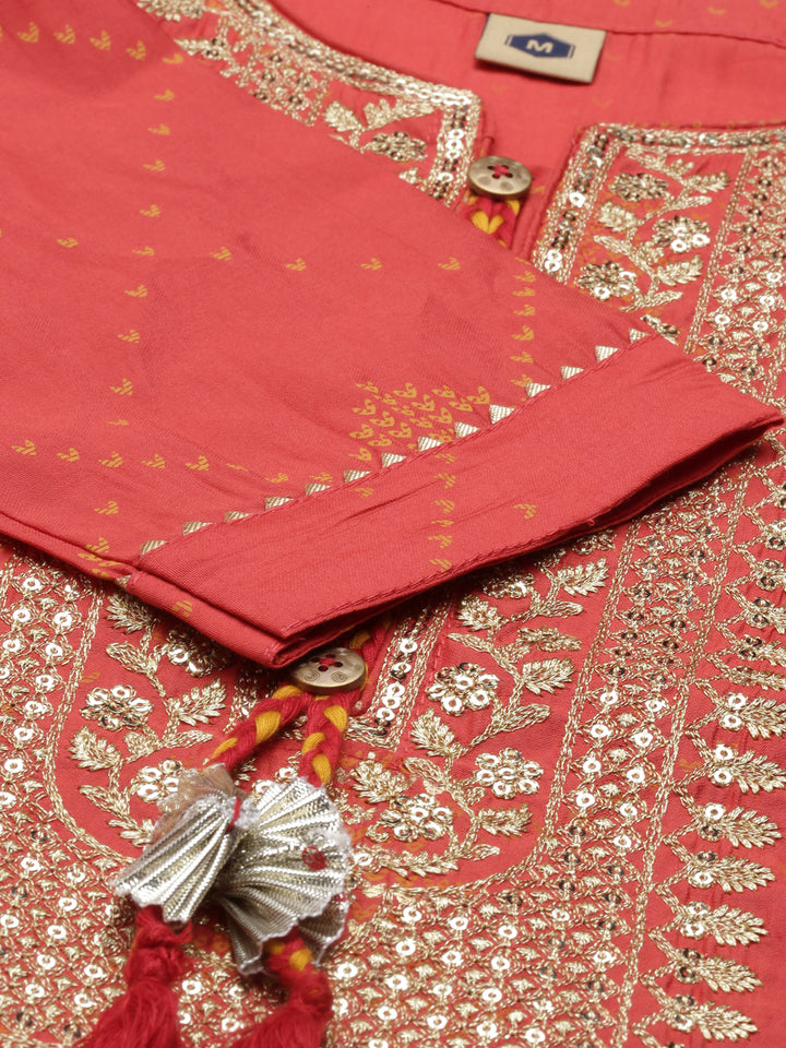 Neerus Brown modal printed straight kurti with ethnic motifs - detail view 4