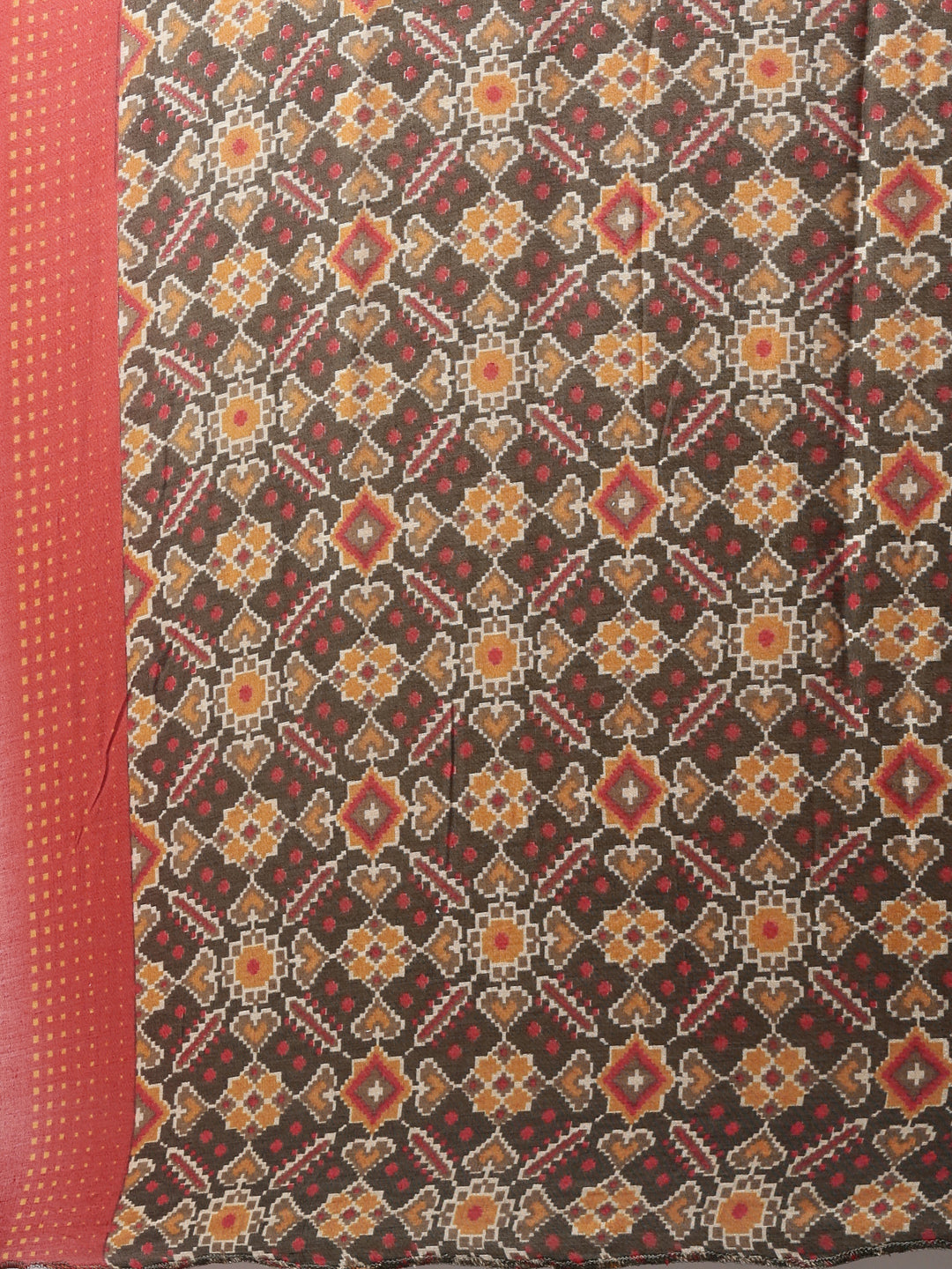 Neerus Brown modal printed straight kurti with ethnic motifs - detail view 5