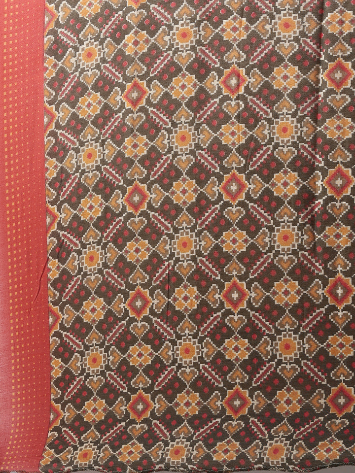Neerus Brown modal printed straight kurti with ethnic motifs - detail view 5