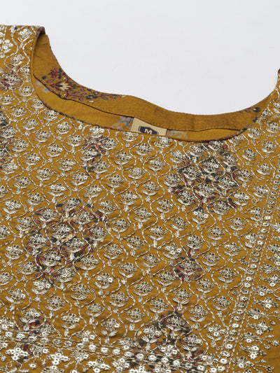 Neeru'S Gold Color Model Fabric Kurta Set