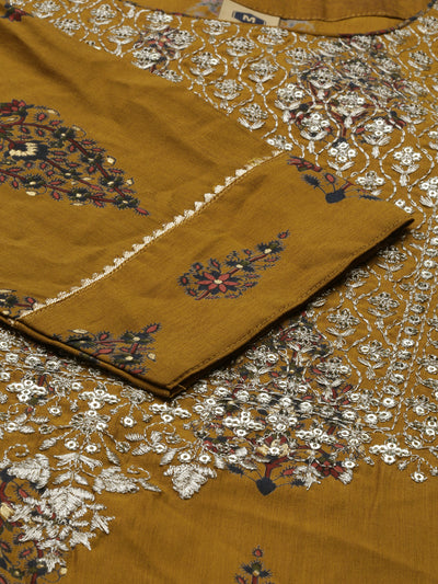 Neeru'S Gold Color Model Fabric Kurta Set