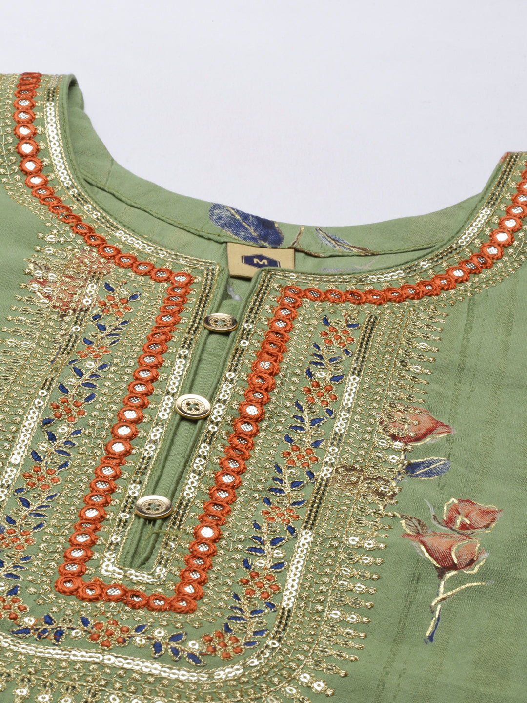 Neeru'S Pista Color Satin Silk Fabric Kurta Set
