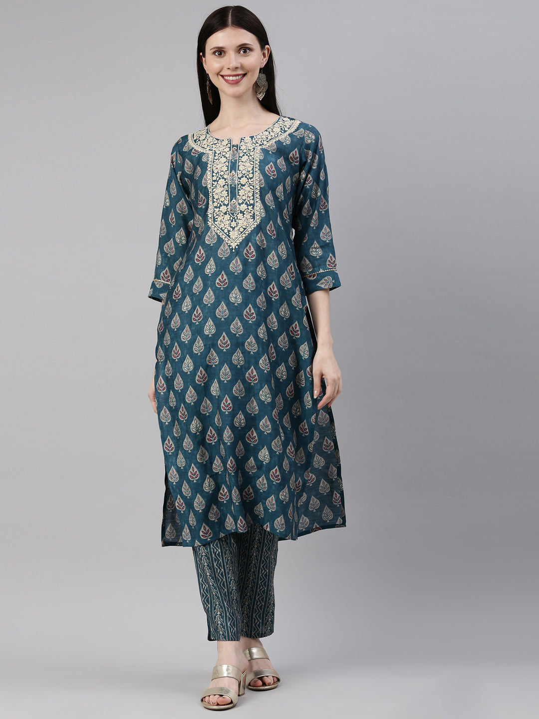 Neerus Blue Color Dupion Silk Fabric Kurta Set