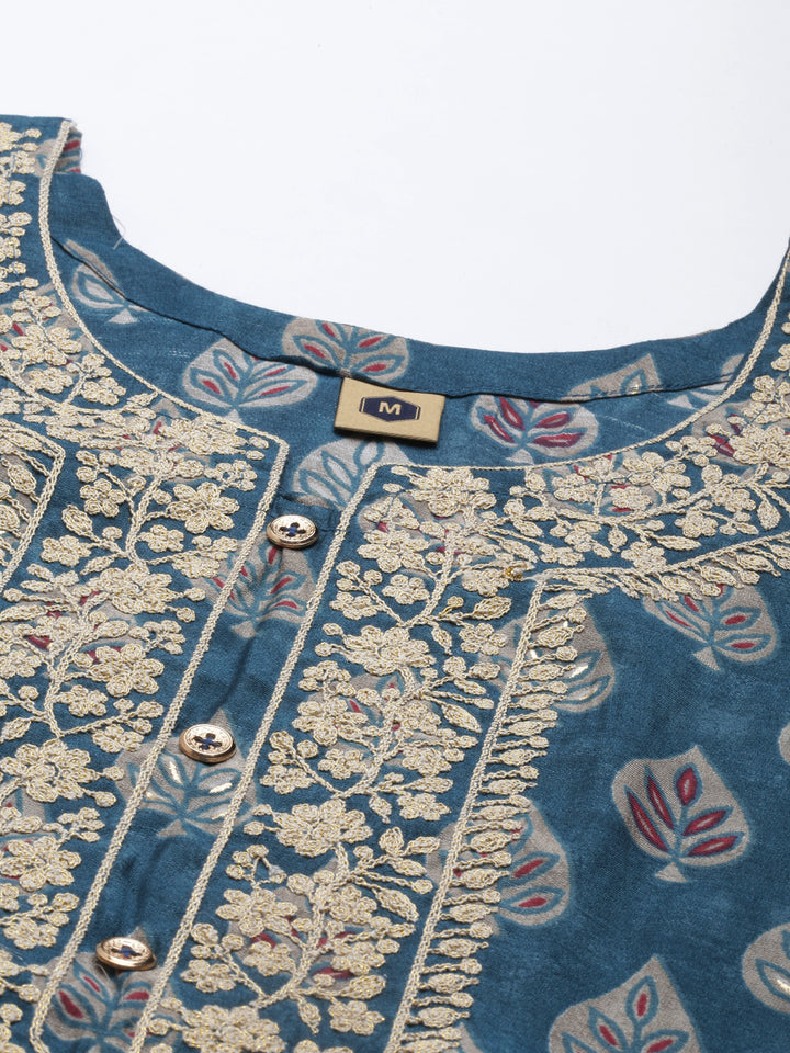 Neerus Blue Color Dupion Silk Fabric Kurta Set