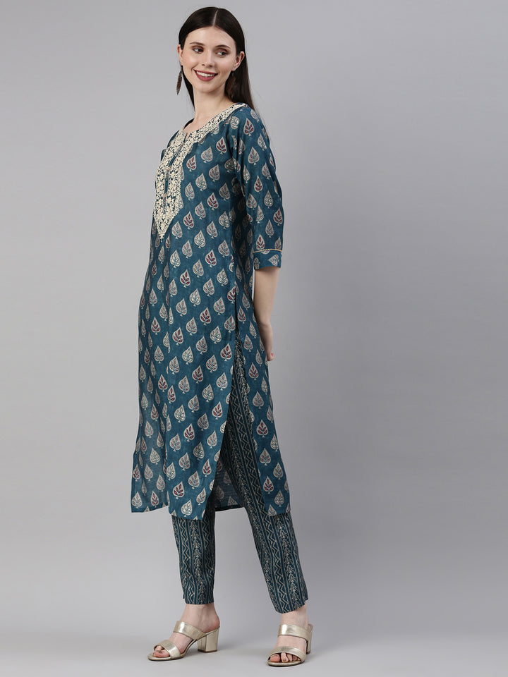 Neerus Blue Color Dupion Silk Fabric Kurta Set