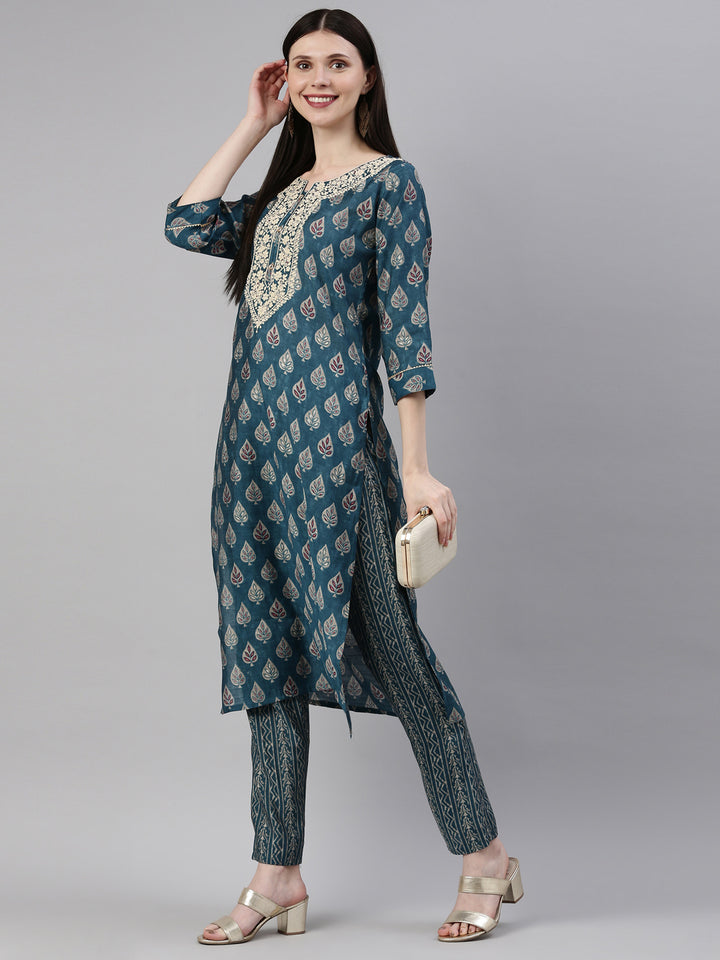 Neerus Blue Color Dupion Silk Fabric Kurta Set