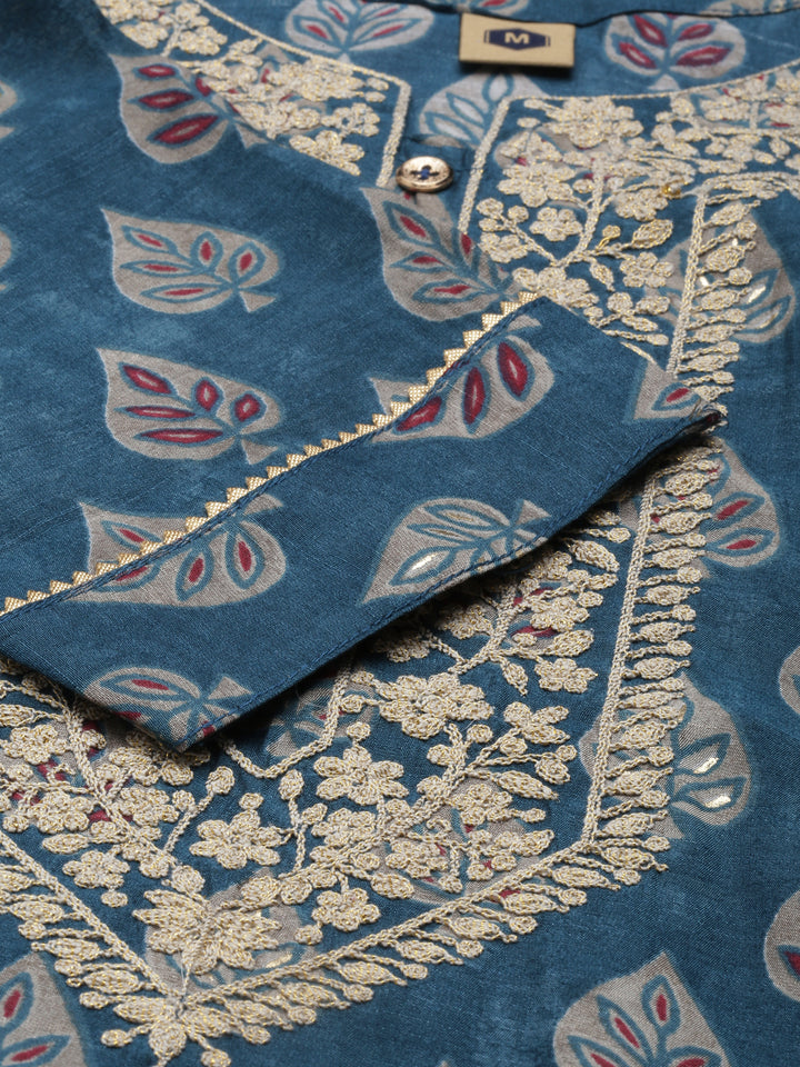 Neerus Blue Color Dupion Silk Fabric Kurta Set