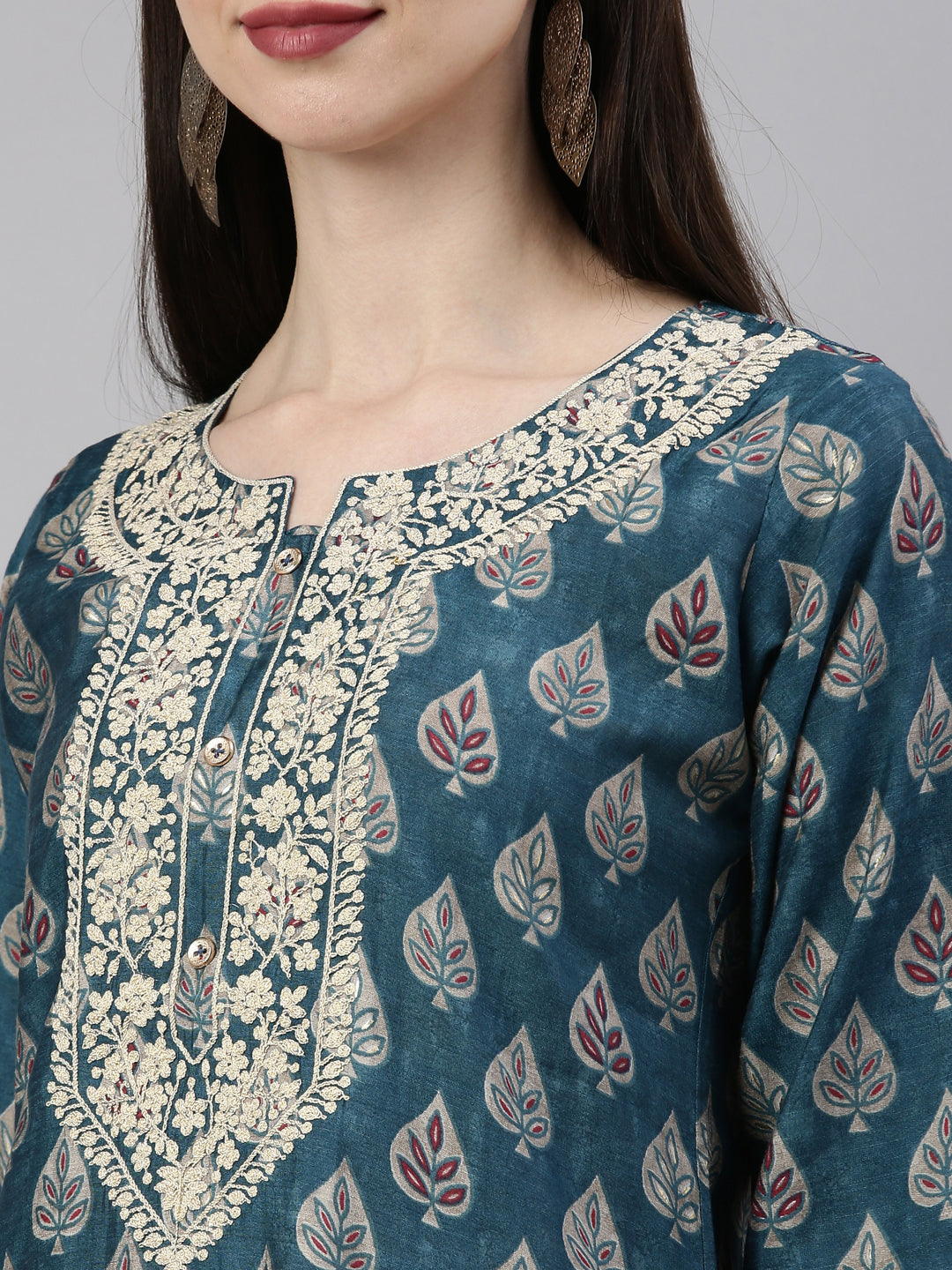 Neerus Blue Color Dupion Silk Fabric Kurta Set