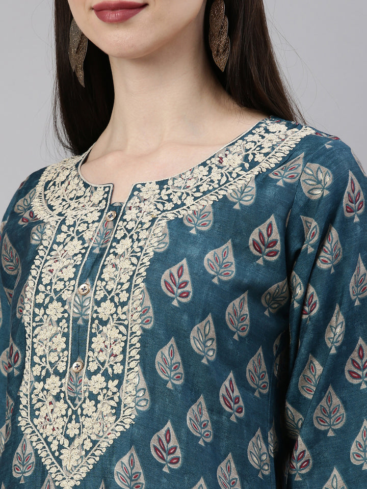 Neerus Blue Color Dupion Silk Fabric Kurta Set