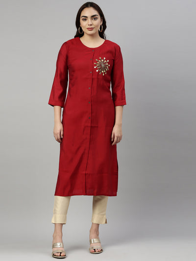 Neeru's B Red Color Muslin Fabric Kurta