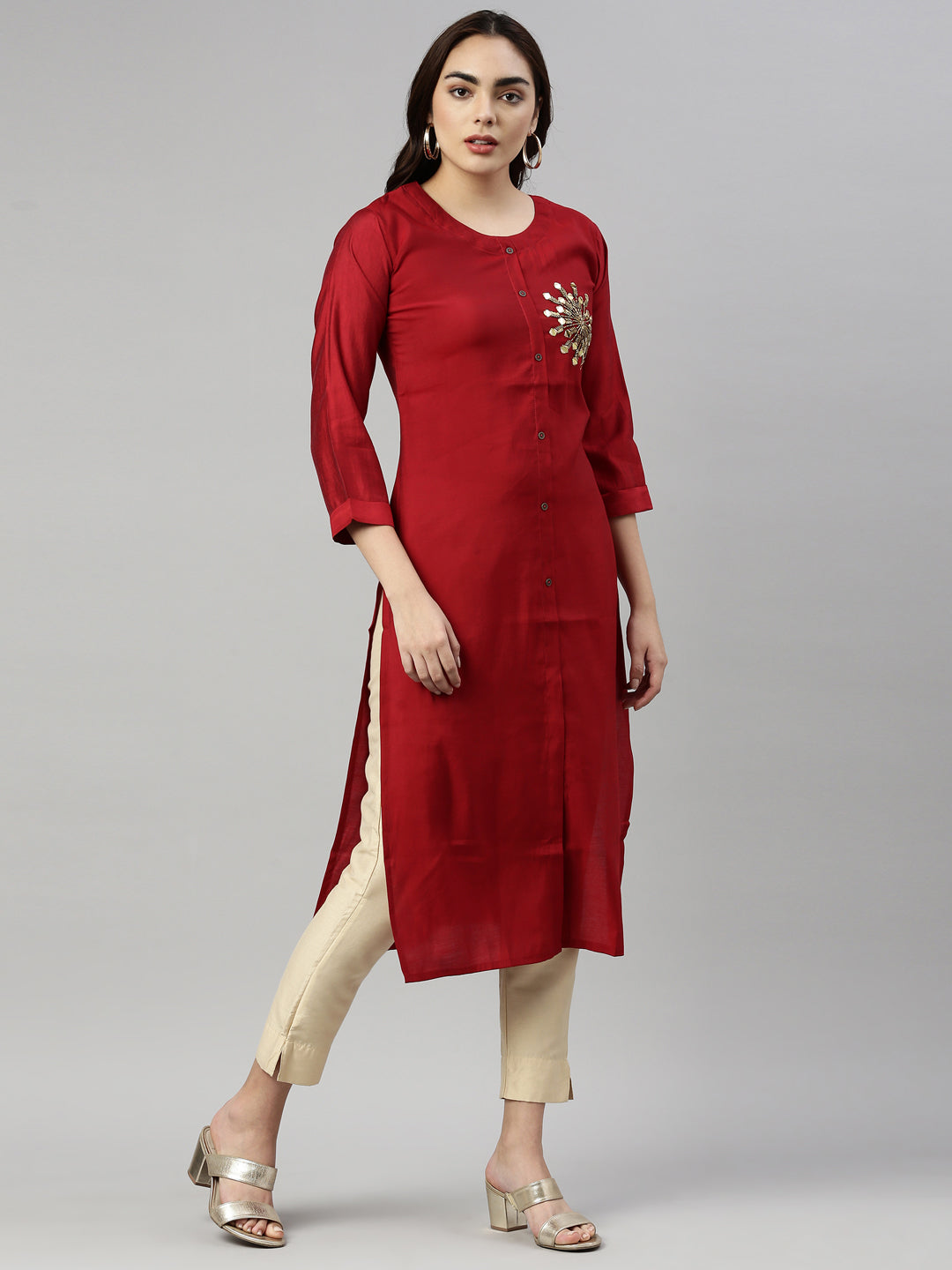 Neeru'S B RED Color MUSLIN Fabric Kurta