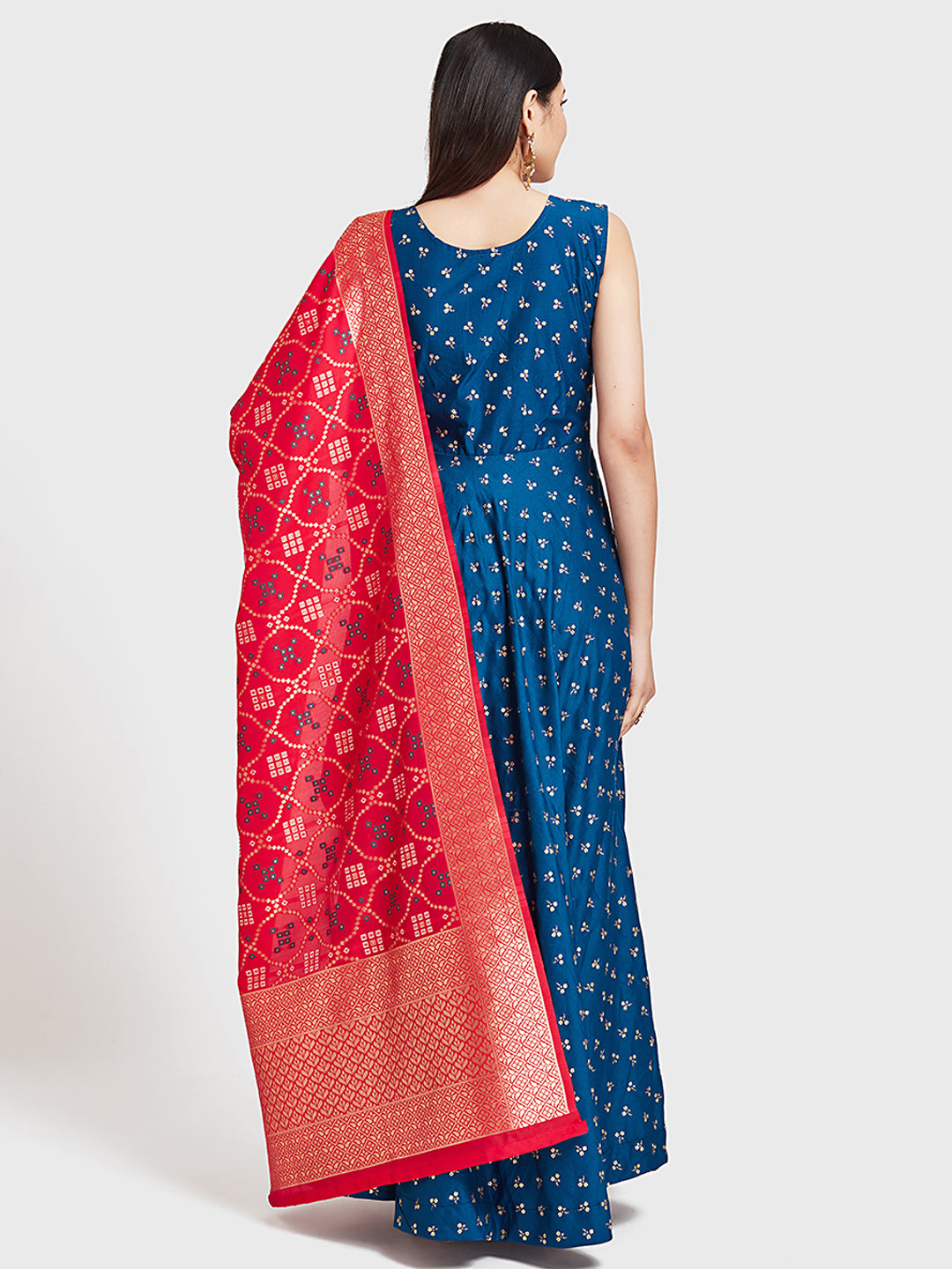 Neerus Pink & Blue Zari Lehenga Set