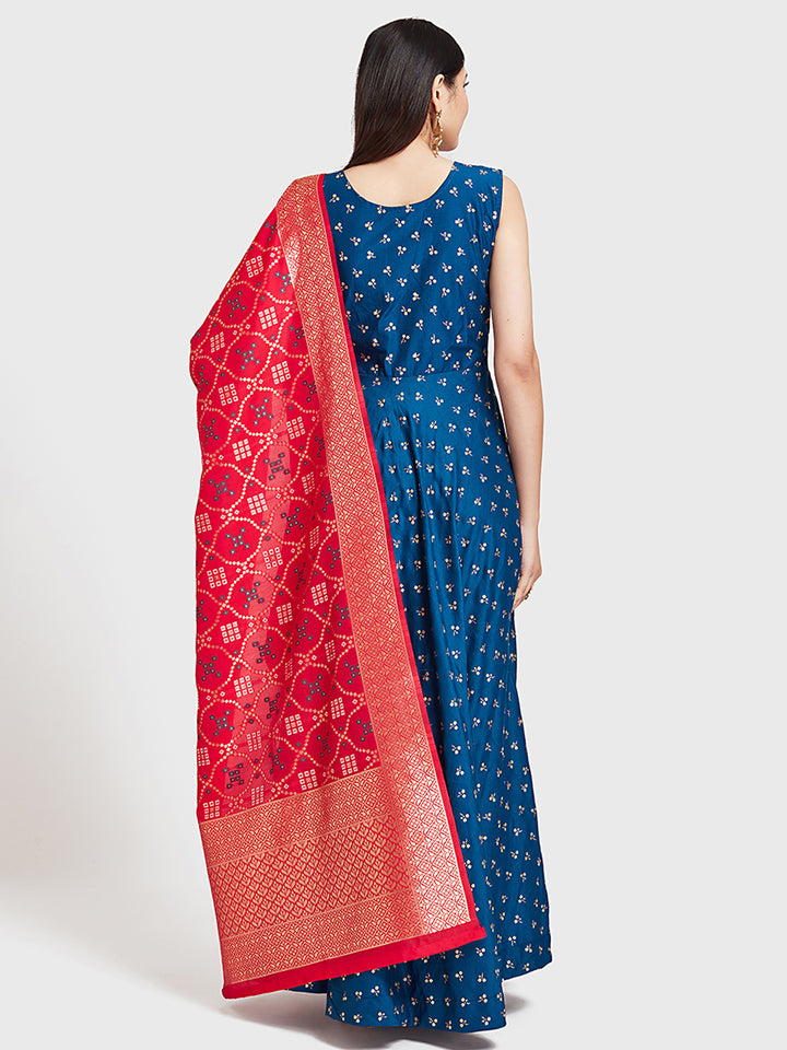 Neerus Pink & Blue Zari Lehenga Set