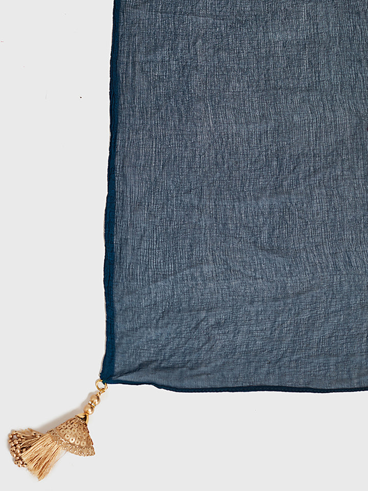 Neerus Blue Embellished Kurta With Skirt & Dupatta