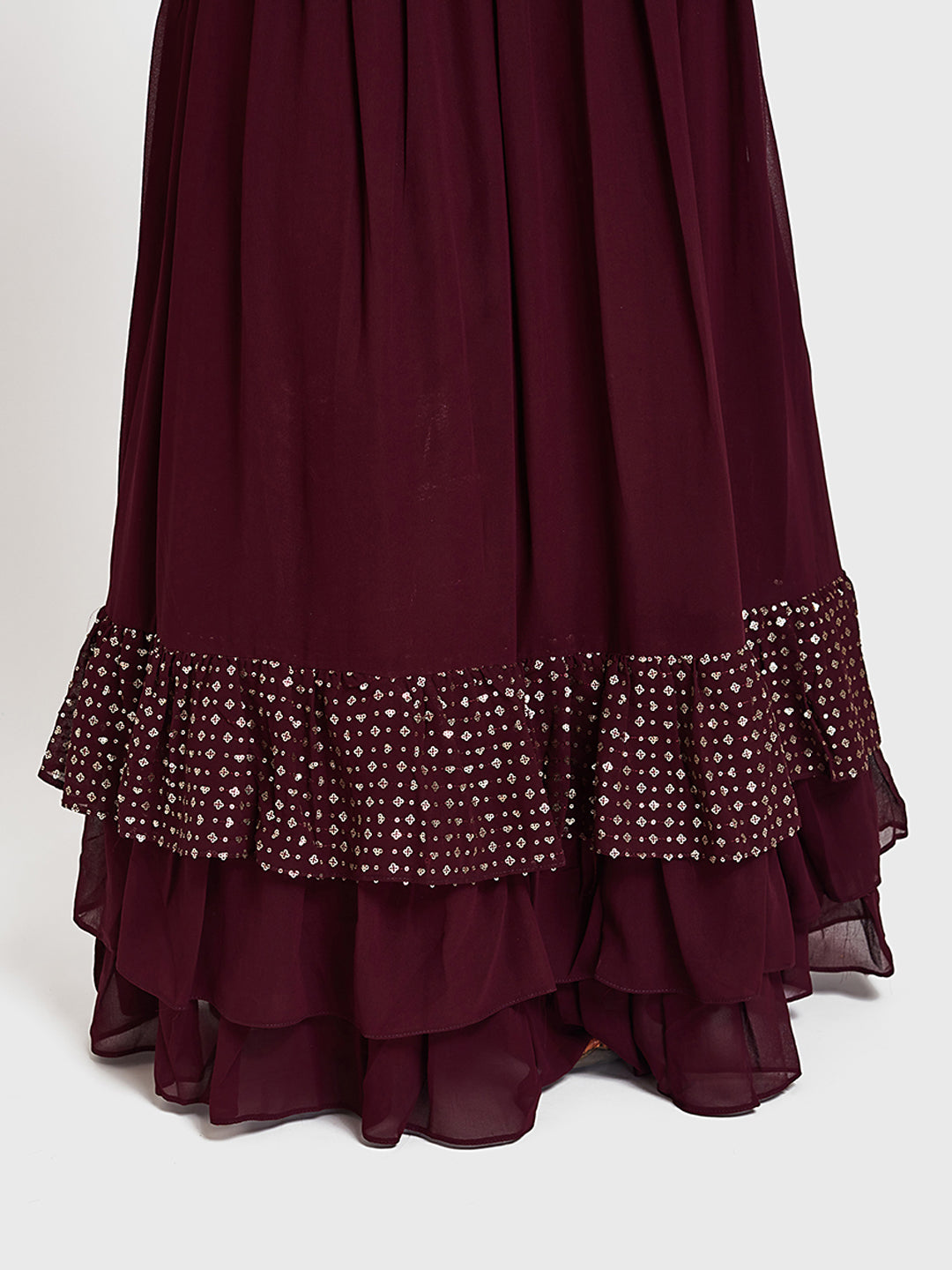 Neerus Maroon georgette co-ord suit skirt set - side view