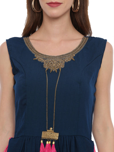 Neeru'S Navy Blue Color,Silk Fabric Suit-Pant