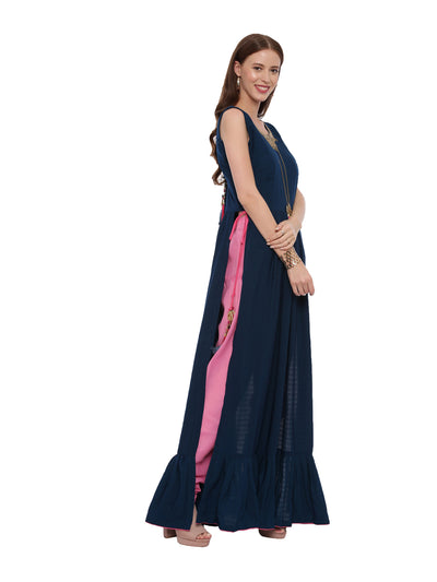 Neeru'S Navy Blue Color,Silk Fabric Suit-Pant