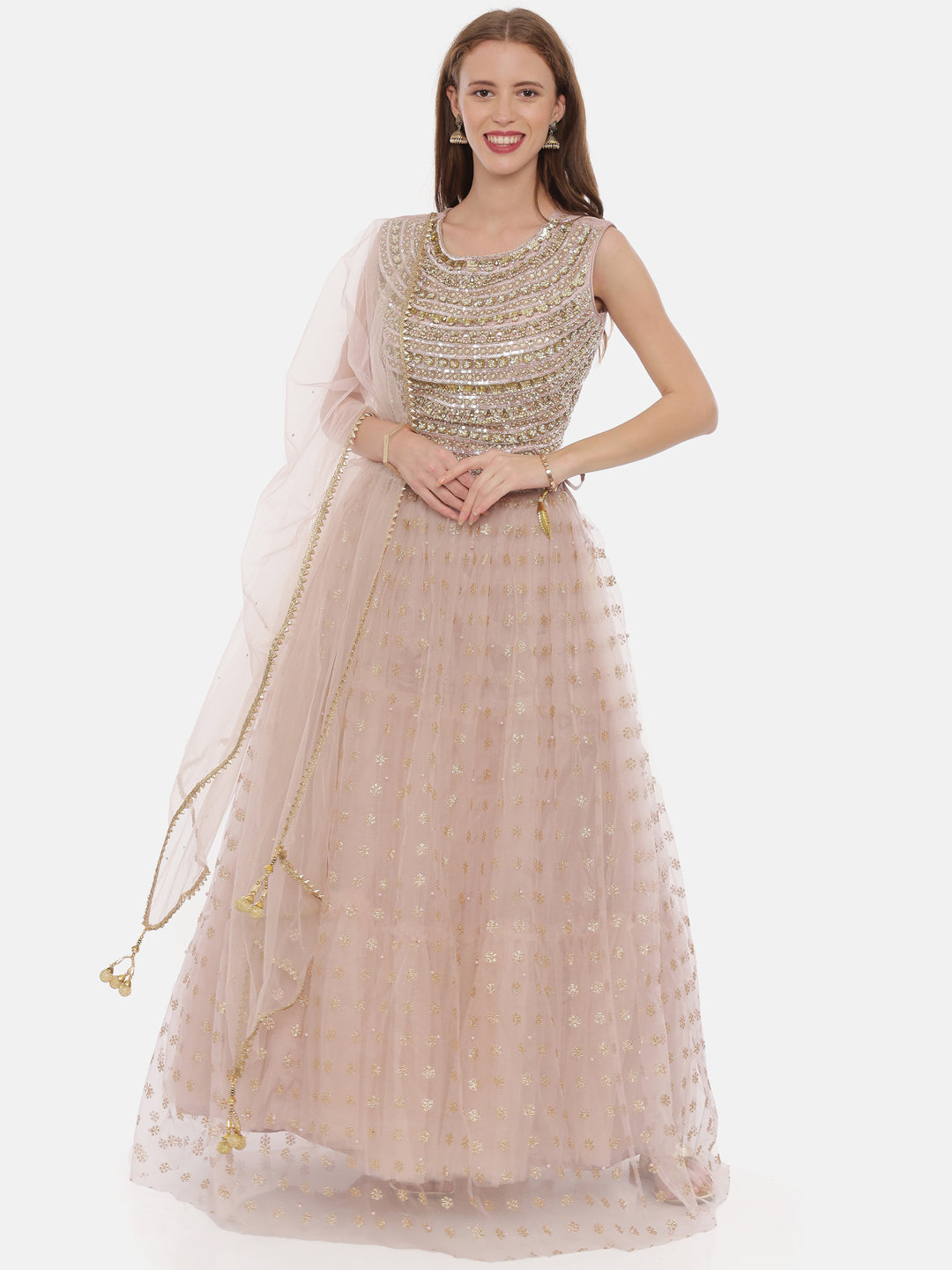 Neerus Orange net embellished lehenga ghagra set - front view
