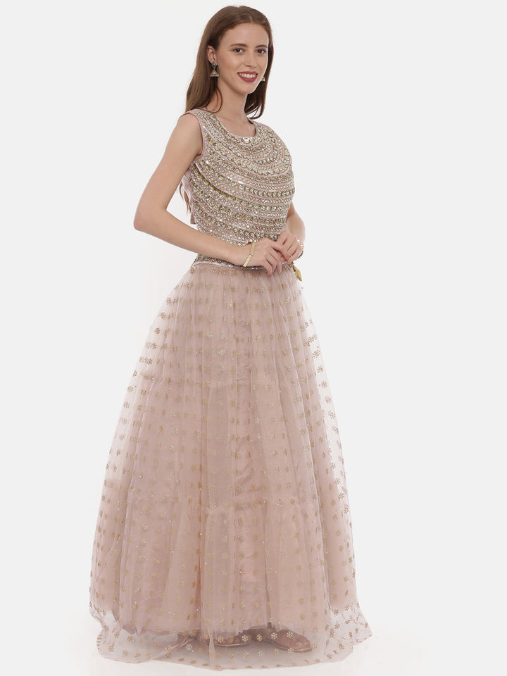 Neerus Orange net embellished lehenga ghagra set - detail view 2
