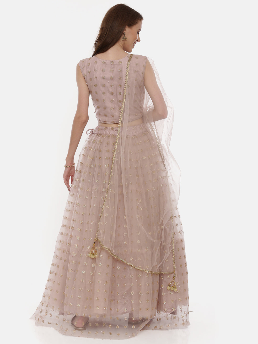 Neerus Orange net embellished lehenga ghagra set - detail view 3