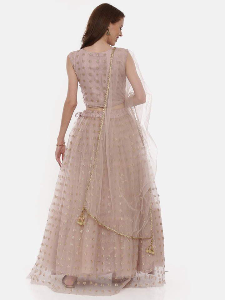 Neerus Orange net embellished lehenga ghagra set - detail view 3