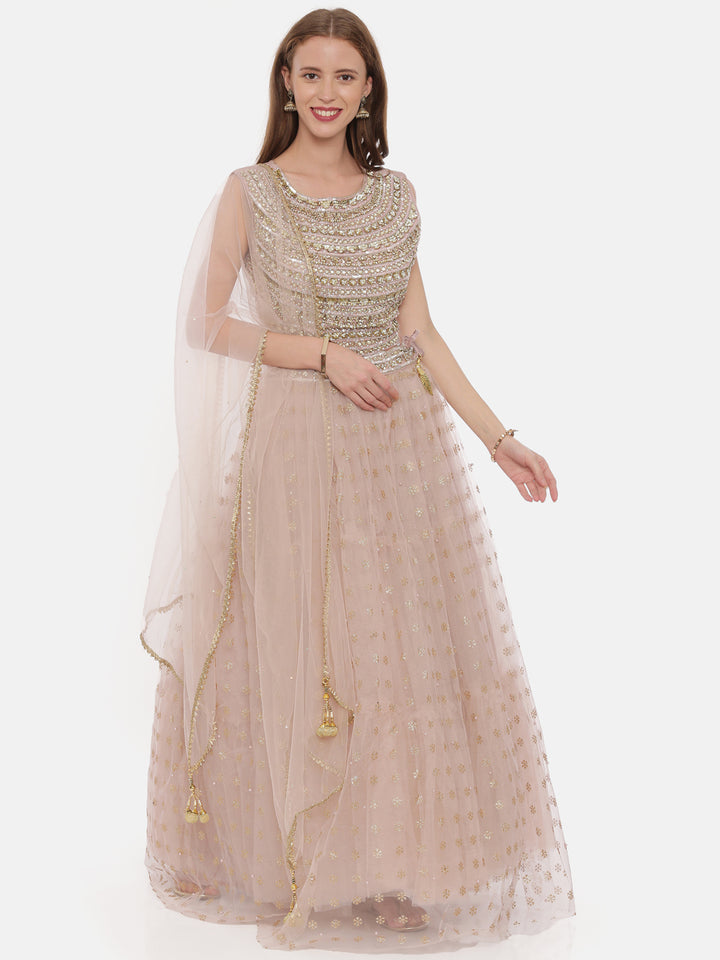 Neerus Orange net embellished lehenga ghagra set - detail view 4