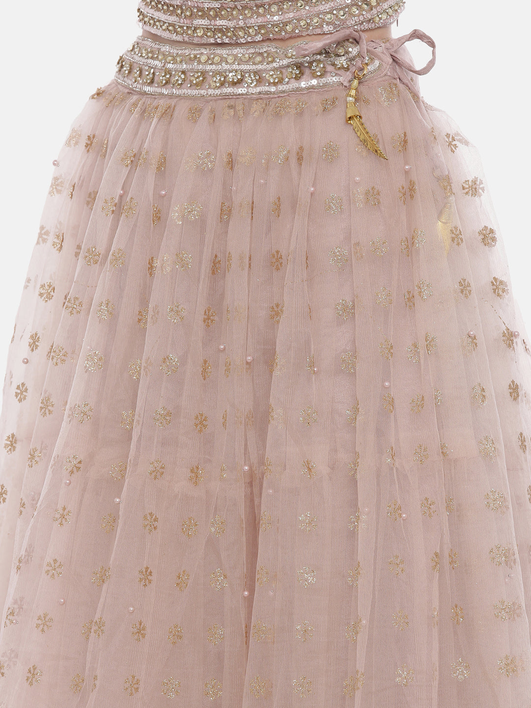 Neerus Orange net embellished lehenga ghagra set - detail view 5