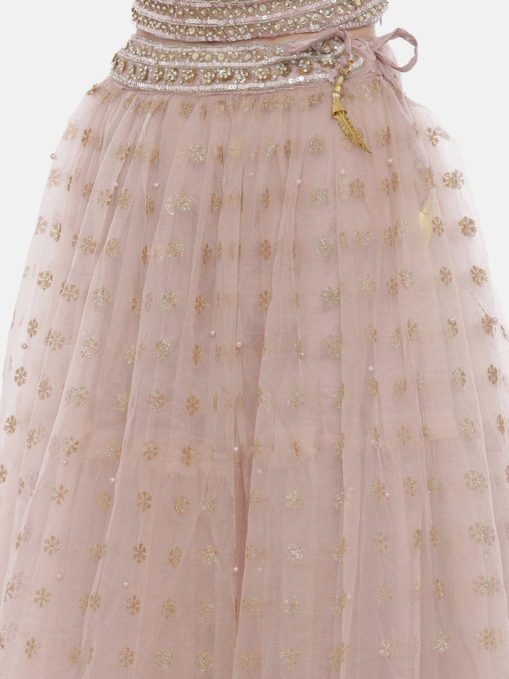 Neerus Orange net embellished lehenga ghagra set - detail view 5