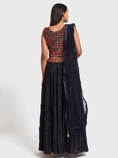 Neeru's Navy Embroidered Lehenga Set