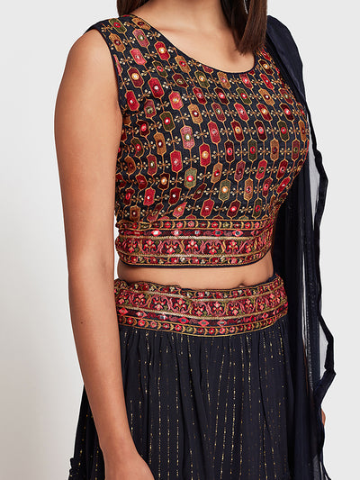 Neeru's Navy Embroidered Lehenga Set