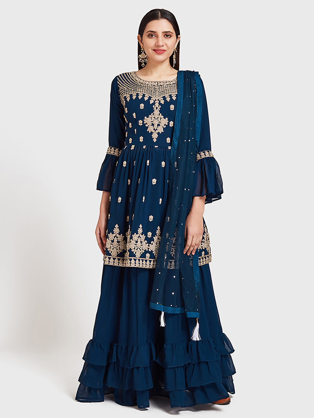 Neeru's Peacock Color Georgette Fabric Suit-Short Anarkali