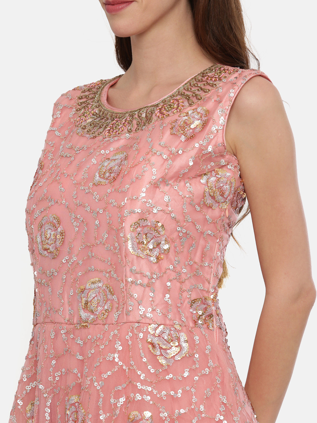 Neeru's Peach Embellished Kurta With Pant & Dupatta