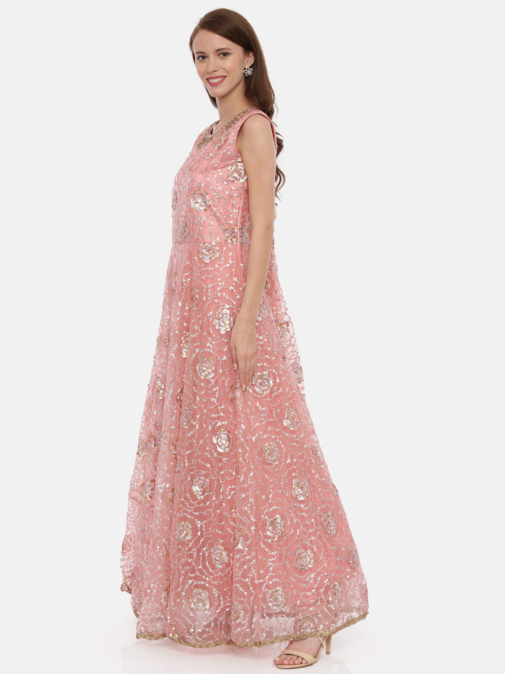 Neerus Orange embellished anarkali kurta set - detail view 2
