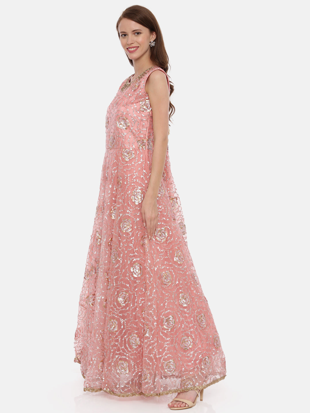 Neeru's Peach Embellished Kurta With Pant & Dupatta