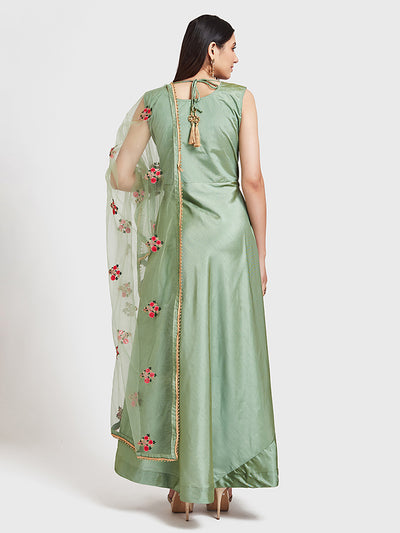Neeru's Green Embellished Anarkali Kurta With Dupatta