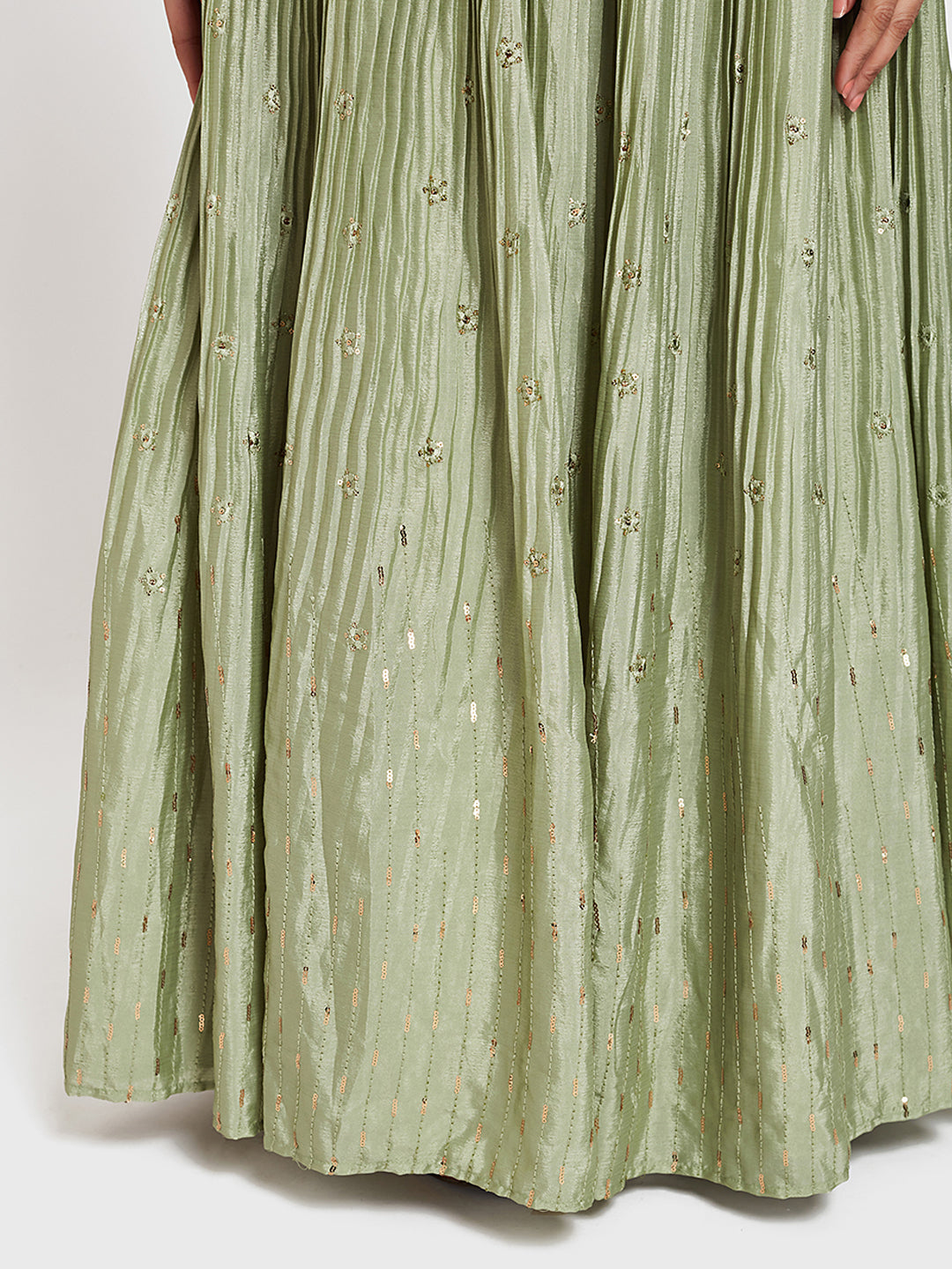Neerus Green silk embroidered lehenga set - detail view 2