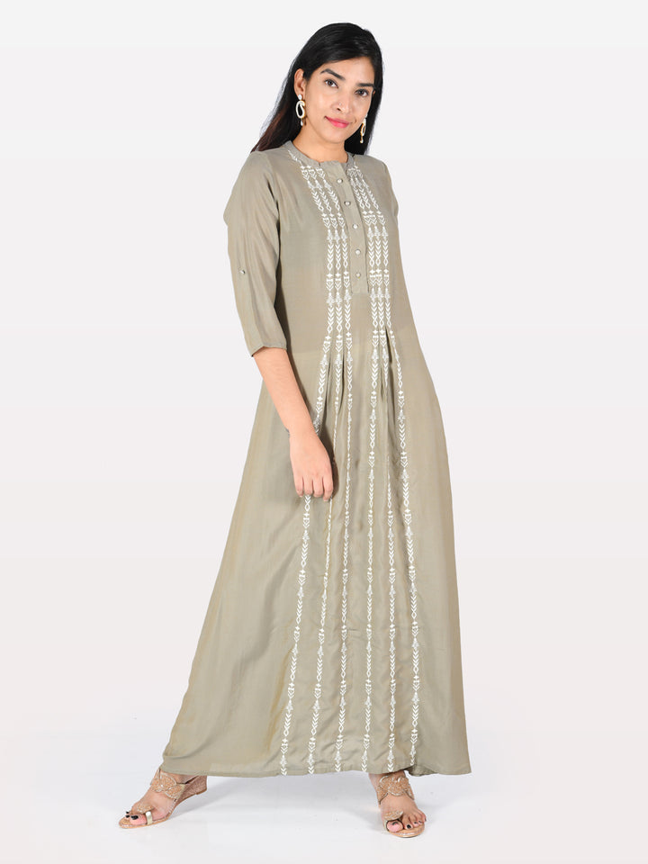 Neerus Grey Embroidered Anarkali Kurta